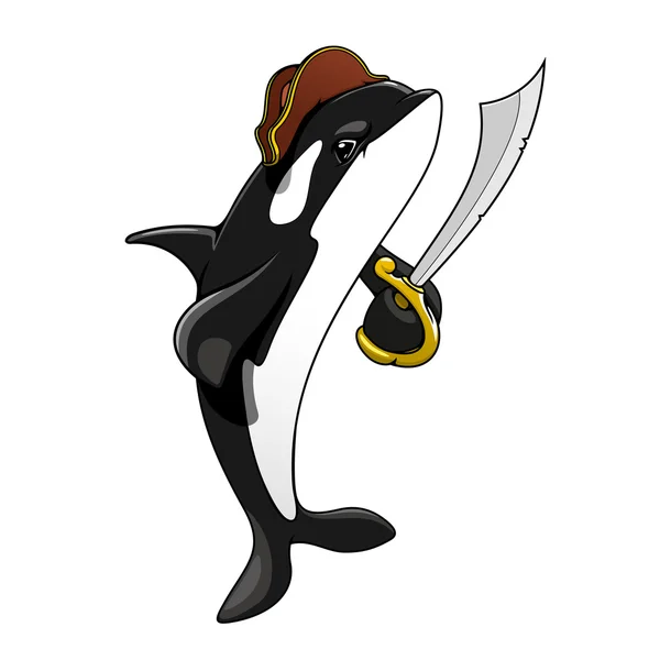 Caricatura pirata asesino ballena con espada — Vector de stock