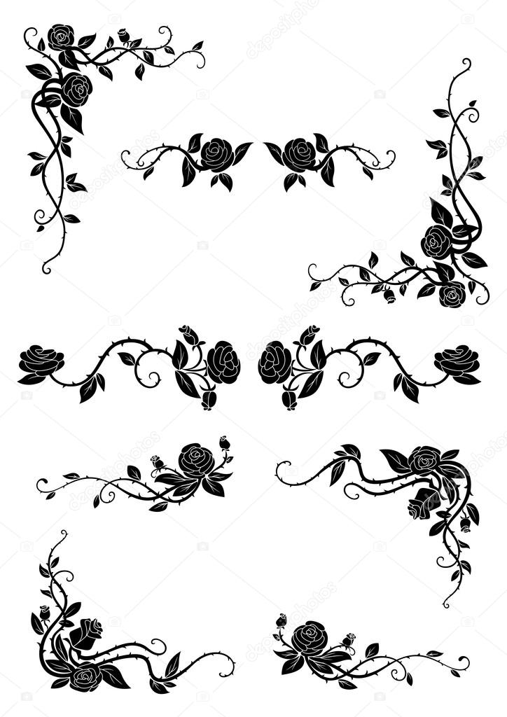 Floral borders with blooming rose flowers