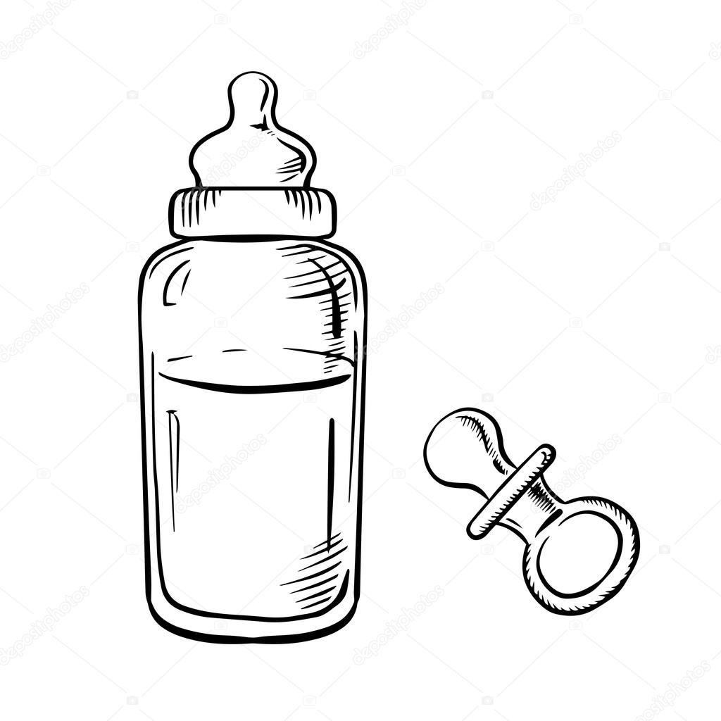 Baby bottle and pacifier sketches Stock Vector by ©Seamartini