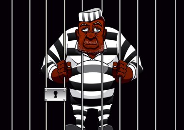 Cartoon prisoner behind bars in the prison