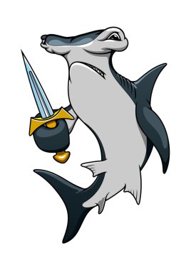 Cartoon hammerhead shark pirate with sword