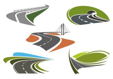 Asphalt highway and roads abstract icons clipart
