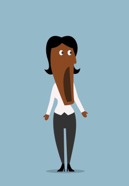 Shocked cartoon businesswoman with open mouth