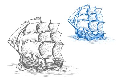 Old sailing ship in stormy waves clipart