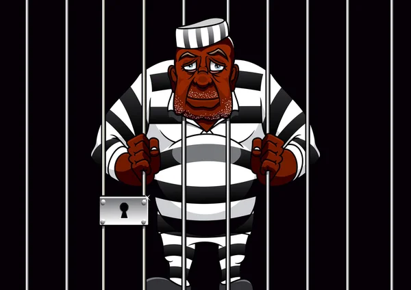 Cartoon prisoner behind bars in the prison — Stock Vector