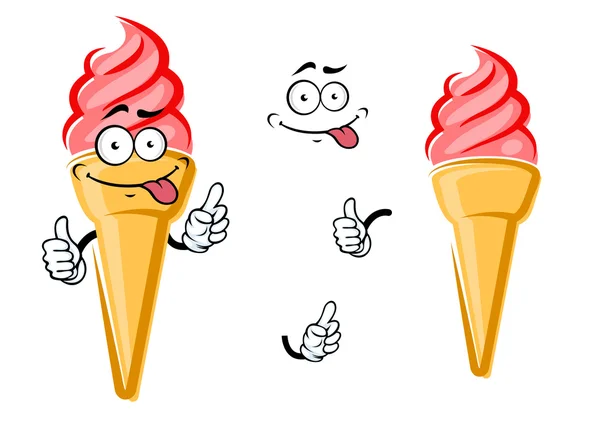 Cartoon isolated strawberry ice cream cone — Stockvector