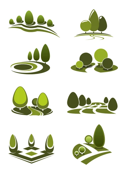 Icônes de paysage vert parc et jardin — Image vectorielle