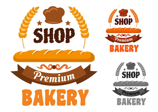 Bakery or pastry shop icon with baguette — Stock Vector