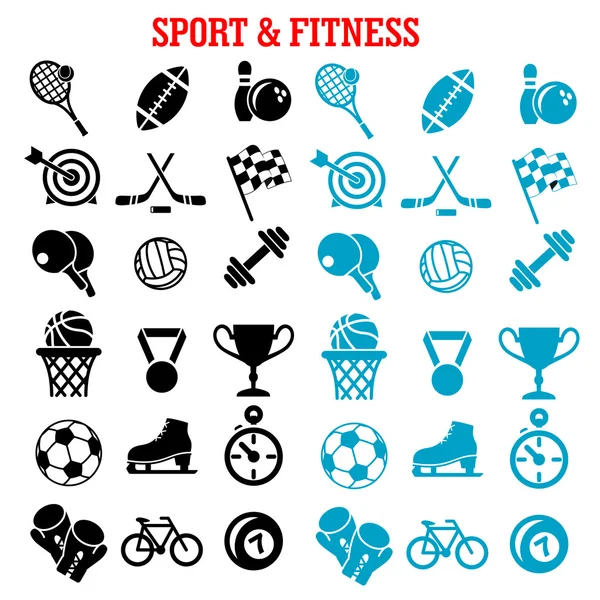 Conjunto de iconos de deporte y fitness con artículos — Vector de stock