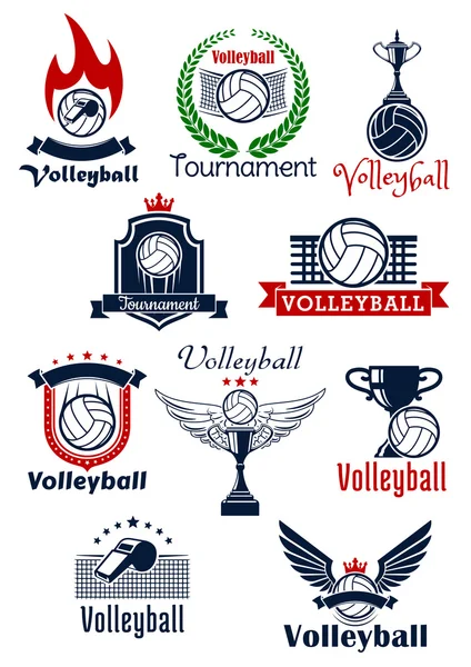 Volleyball tournament or team symbols — Stok Vektör