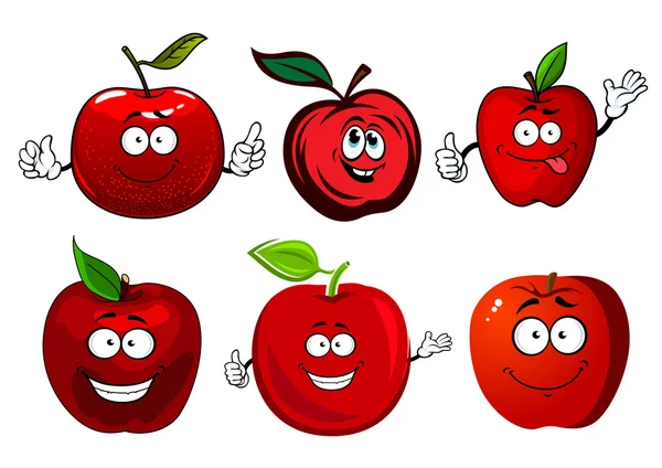 Cartoon sweet red apple fruit characters — Stock Vector