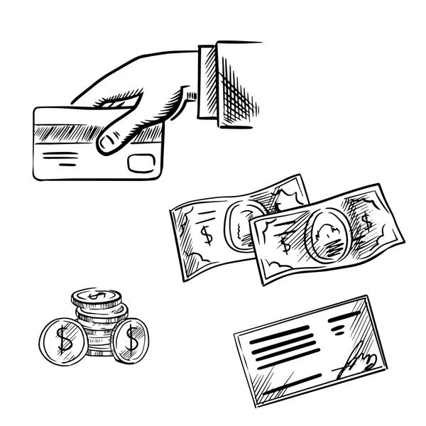 Payment methods sketch icons set — Stockový vektor