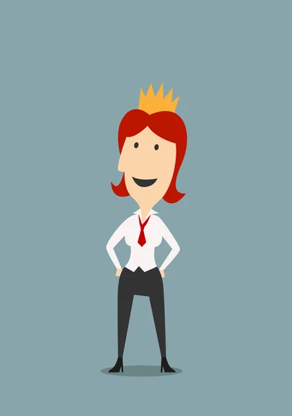 Happy businesswoman wearing in gold crown — Stock vektor