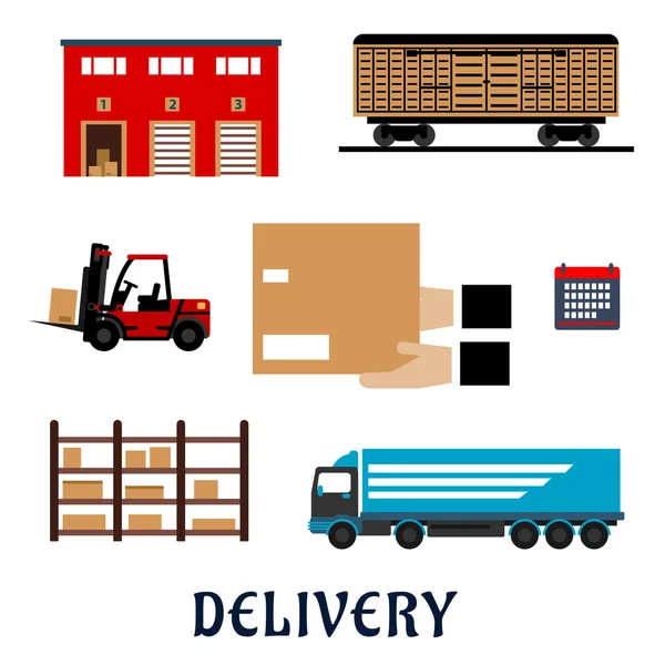 Delivery and storage service flat icons — Stockový vektor