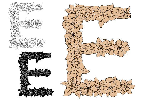 Lettre florale E avec éléments vintage — Image vectorielle