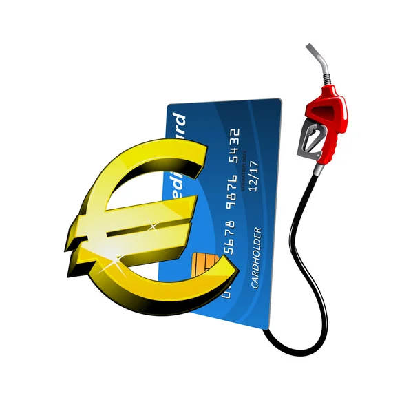 Credit card with gasoline nozzle and euro sign — Stock Vector