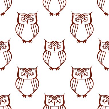 Brown owls silhouette seamless pattern