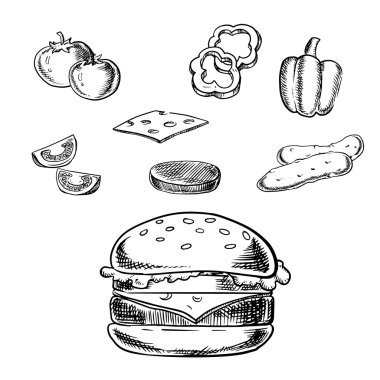 Isolated cheeseburger with fresh ingredients