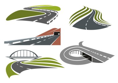 Roads and highways icons set clipart