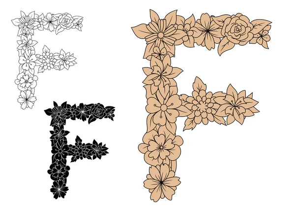 Vintage floral capital letter F — Stok Vektör