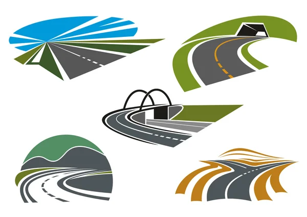 Asphalt highways and roads abstract icons — Stok Vektör