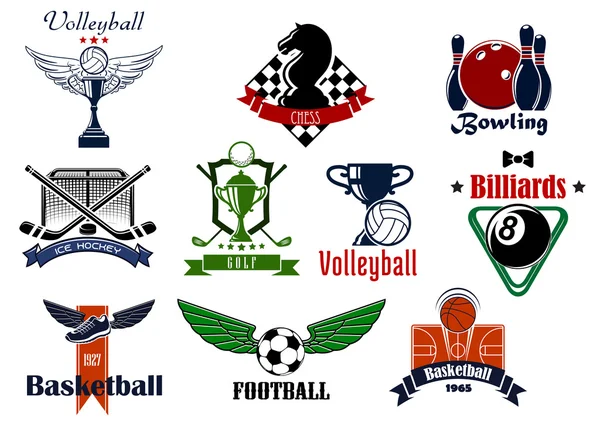 Sports club or team emblems and icons — Stock vektor