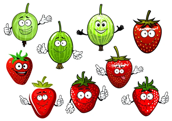 Cartoon strawberry and gooseberry fruits — Stock Vector