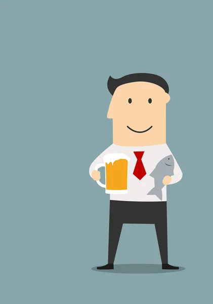 Businessman with beer and dried fish — ストックベクタ