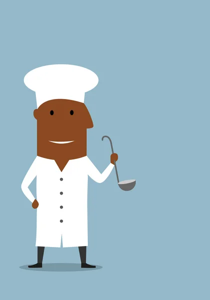 Chef ou cozinheiro em uniforme branco com concha — Vetor de Stock