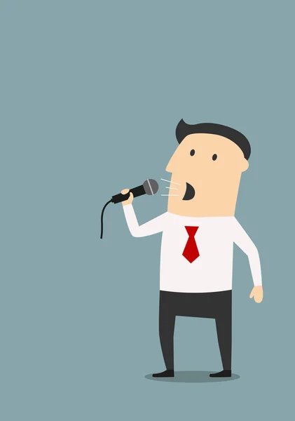 Businessman speaks into a microphone — ストックベクタ