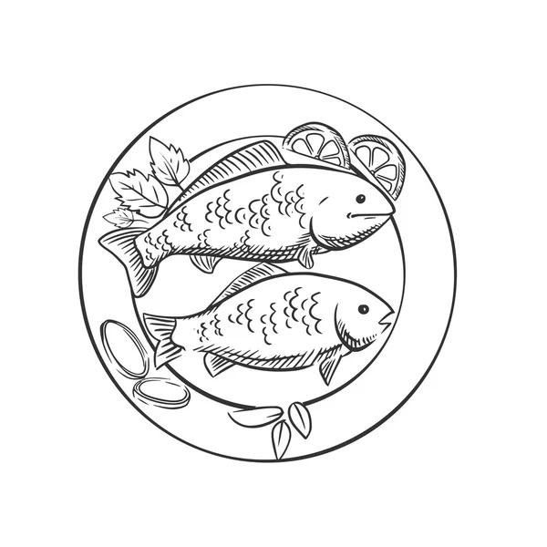 Smażone ryby z cytryną i ziołami — Wektor stockowy