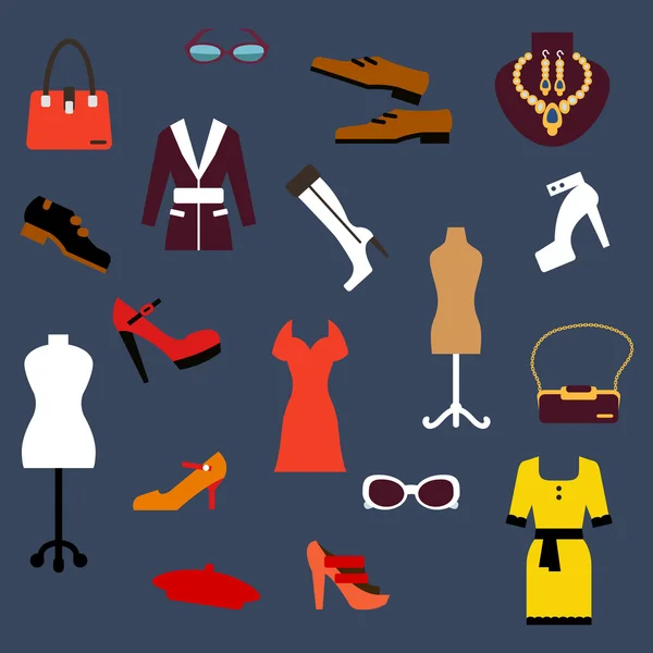 Fashion clothing and accessories flat icons — Stok Vektör