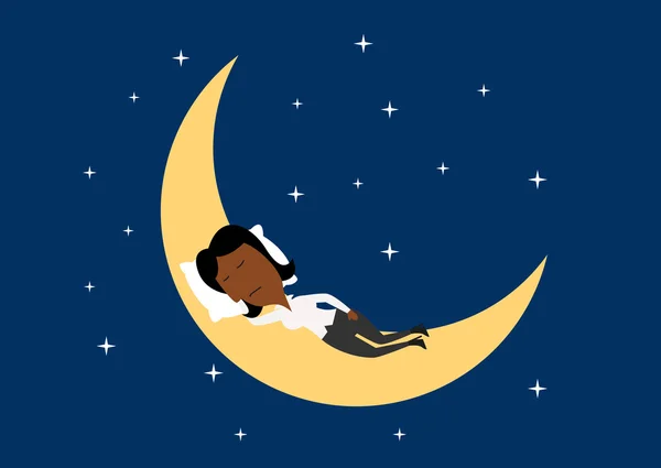 Weary businesswoman sleeping on the moon — Stock Vector