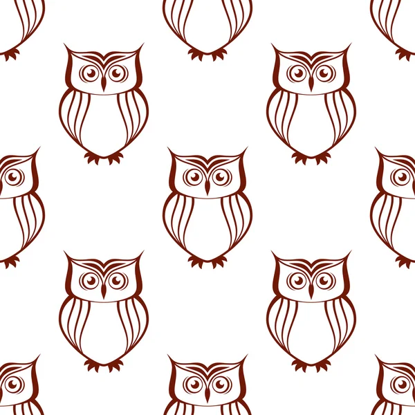 Brown owls silhouette seamless pattern — Stock Vector