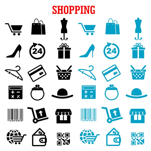 Shopping e commercio piatto icone set — Vettoriale Stock