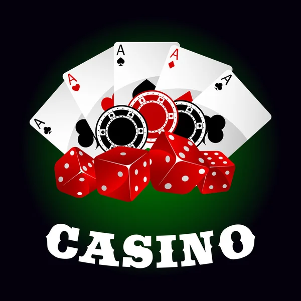 Icône de casino avec dés, jetons et as de poker — Image vectorielle