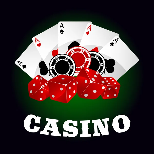 Icona del casinò con dadi, fiches e assi del poker — Vettoriale Stock