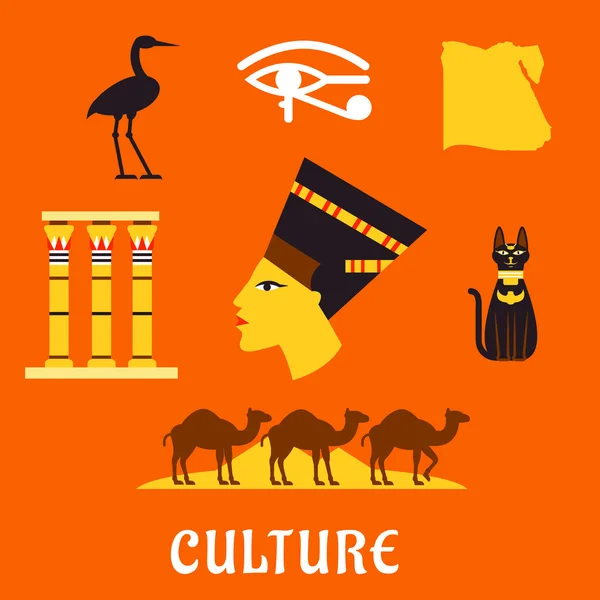 Égypte ancienne voyages et culture icônes plates — Image vectorielle