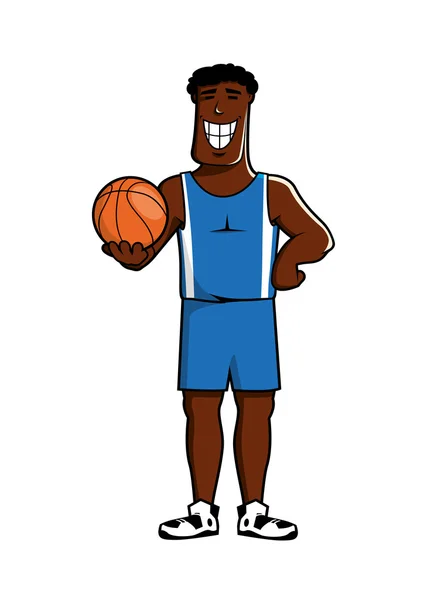 Cartoni animati giocatore di basket scuro con la palla — Vettoriale Stock