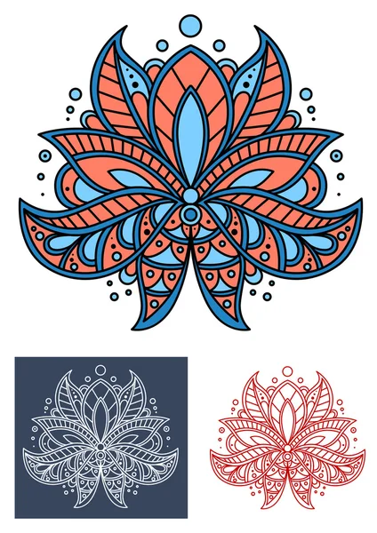 Coral persian paisley flower with blue elements — Stok Vektör