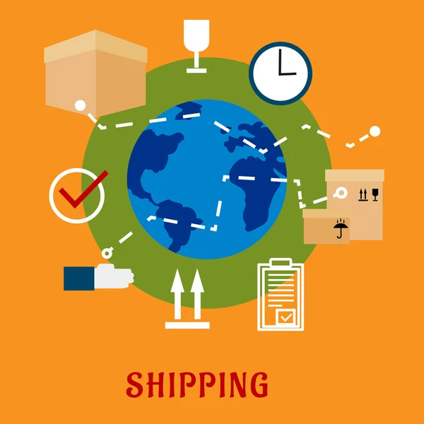 International shipping service flat icons — Stock Vector