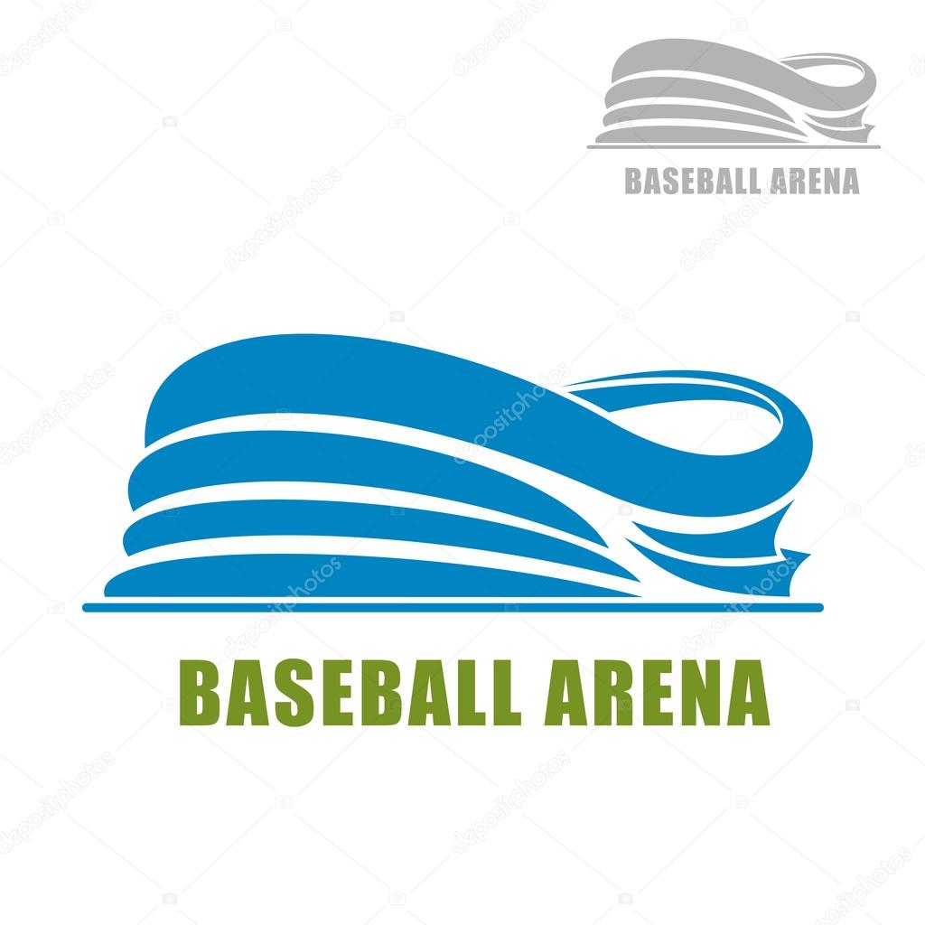 Baseball stadium icon with blue silhouette of sports arena building, with second variation in gray color