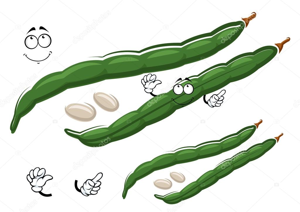 Cartoon green bean pods with white seeds