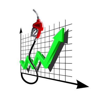 Chart of growth fuel prices with gas pump nozzle