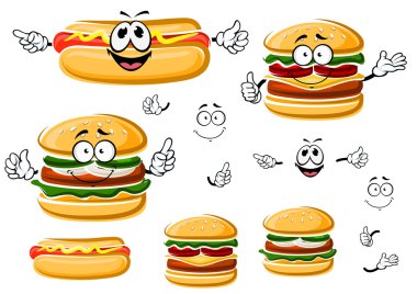 Happy hamburger, hot dog and cheeseburger