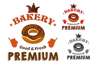 Pastry emblem with glazed doughnut and text