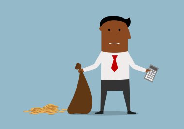 Bankrupt businessman with empty money bag