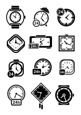 Clocks, wristwatches and alarm clocks icons