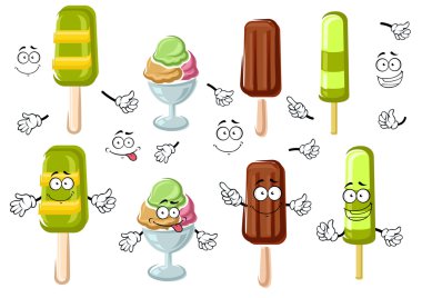 Cartoon ice cream bar, sundae and popsicles