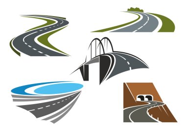 Road bridge, rural highways and road tunnels clipart